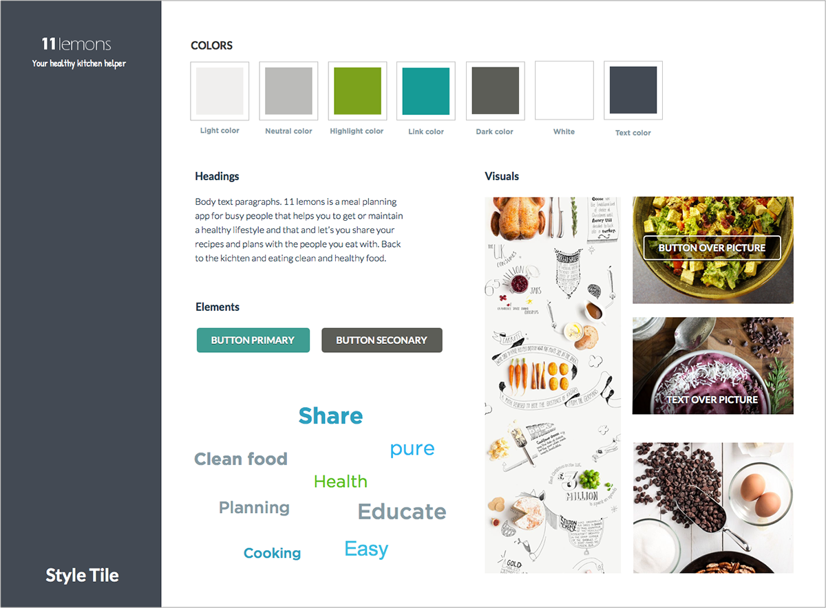 healthy eating meal planning ux UI web app visual design calendar grocery list persona wireframe Proposal 11lemons