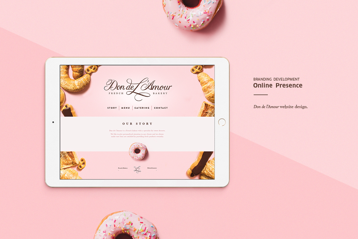 bakery French bakers restaurant Food  croissant doughnut pink menu Website iPad cake sweet healthy flat