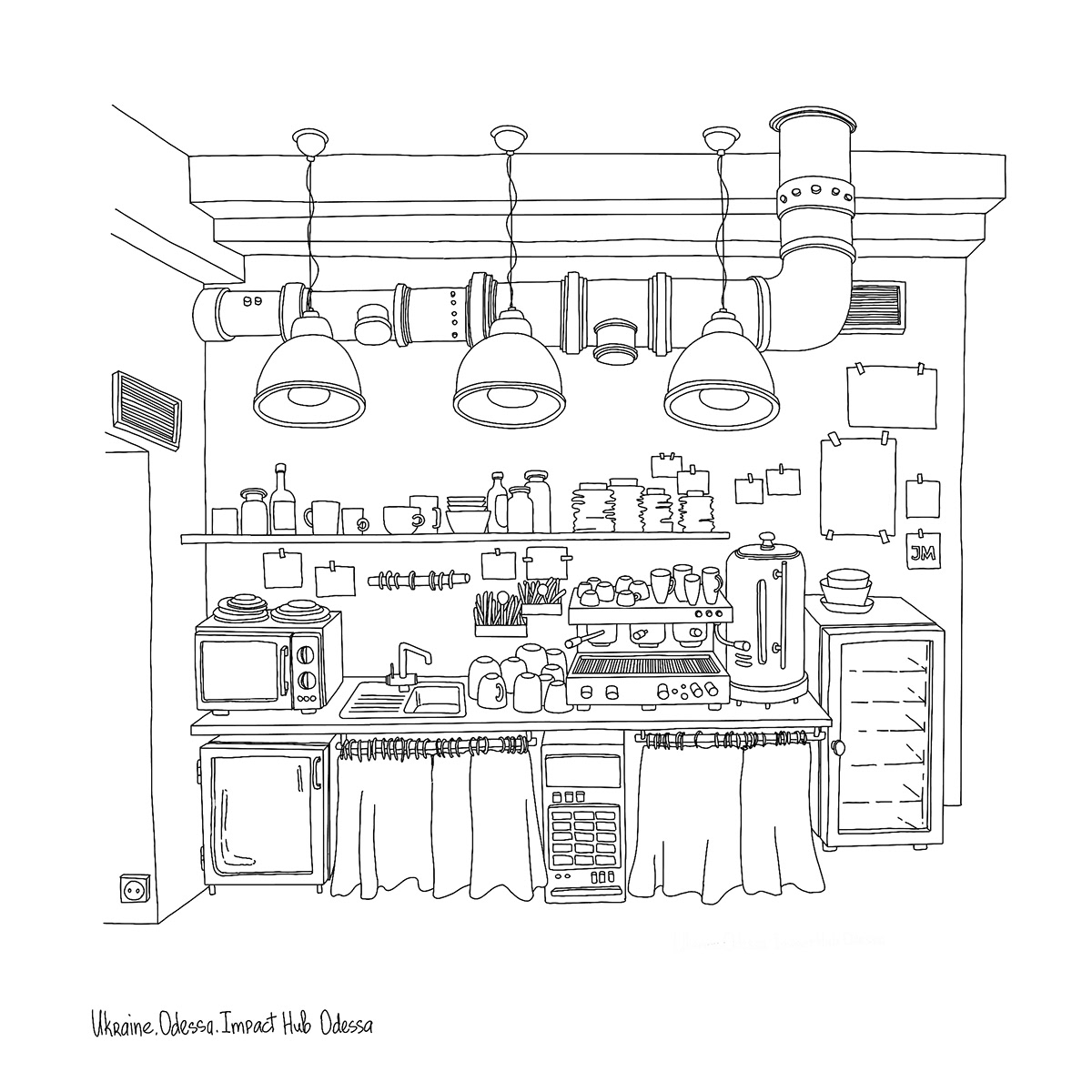 Interior city bar sketch cafe Urban art line Space  Food 
