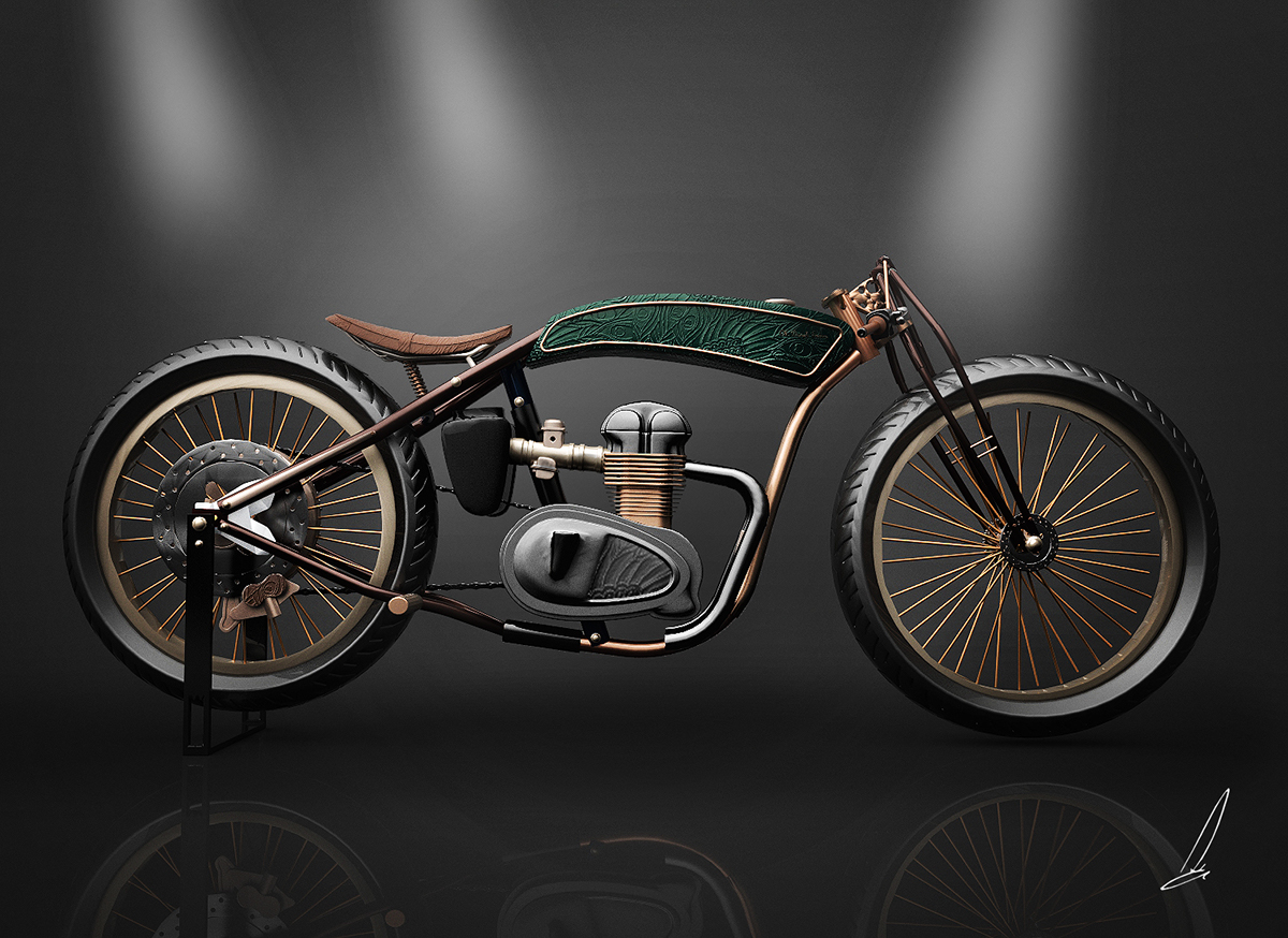 oldschool motorcycle 3D art CG industrial product design
