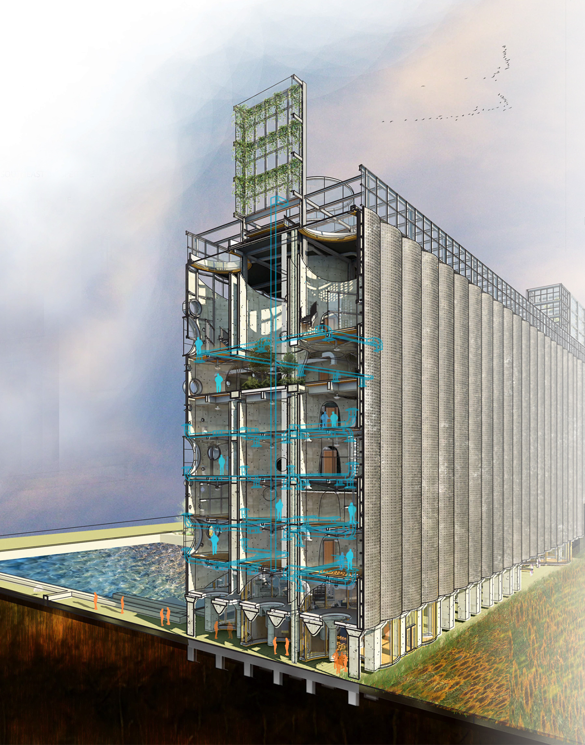 Adaptive reuse grain silo Brooklyn New York red hook Gowanus