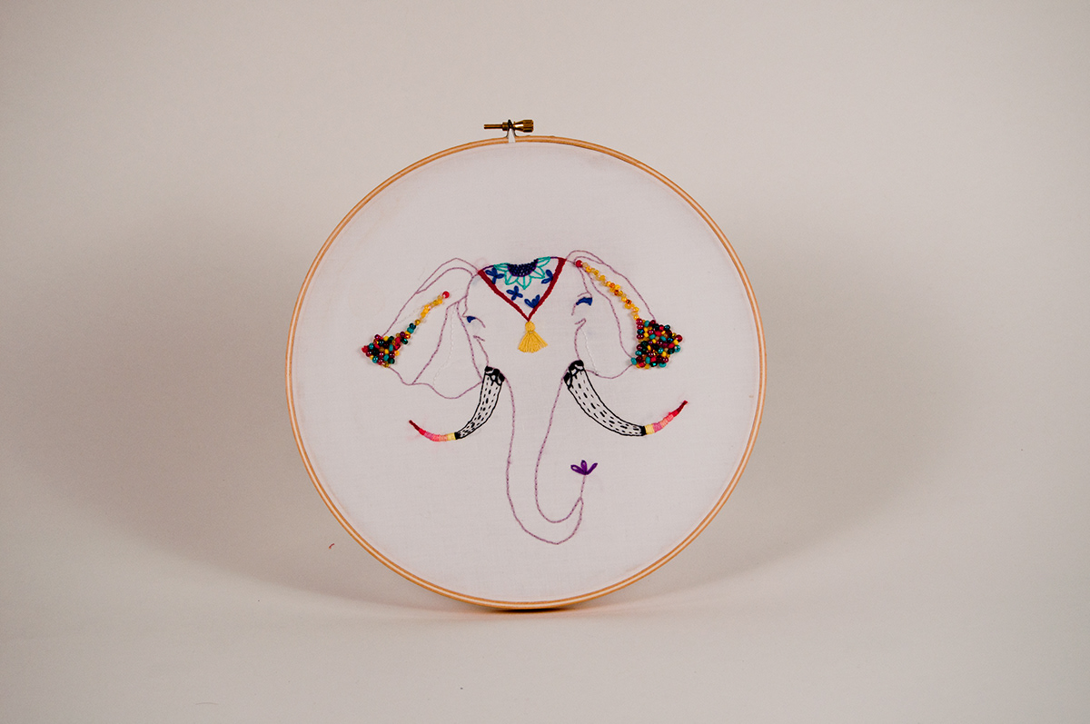 Embroidery craft elephant dj cusion  