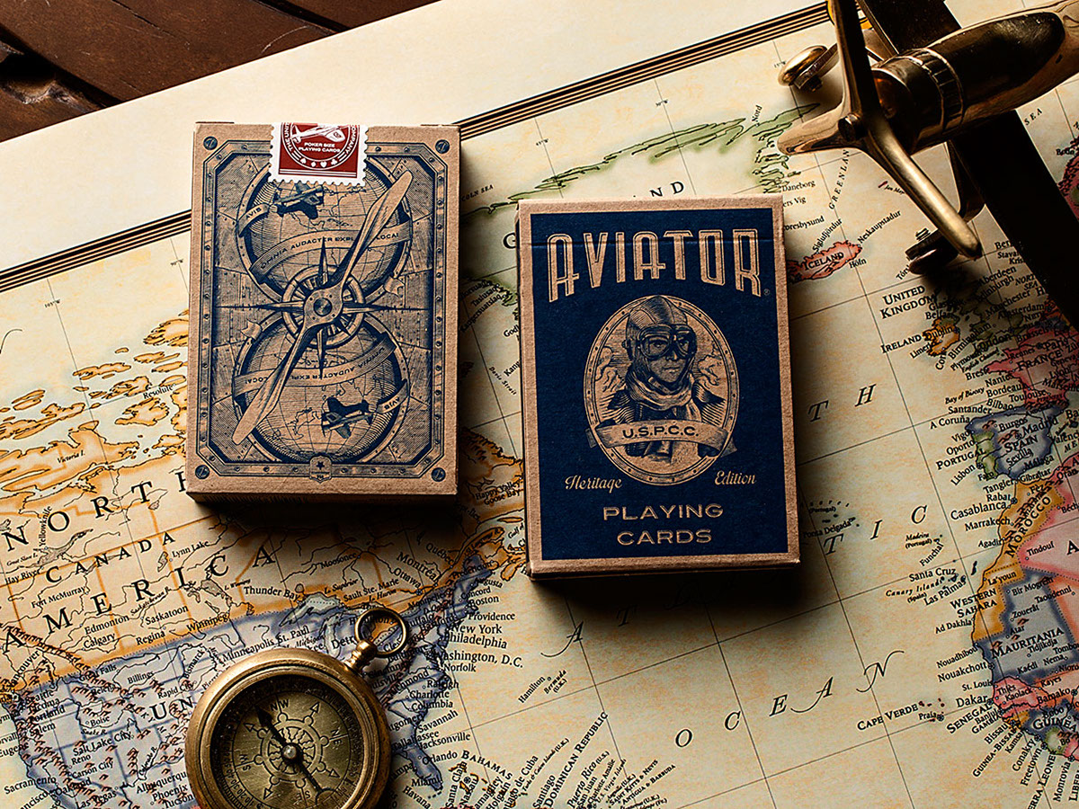 Playing Cards Aviator vintage Poker Illustrator package plane engraving Dan and Dave