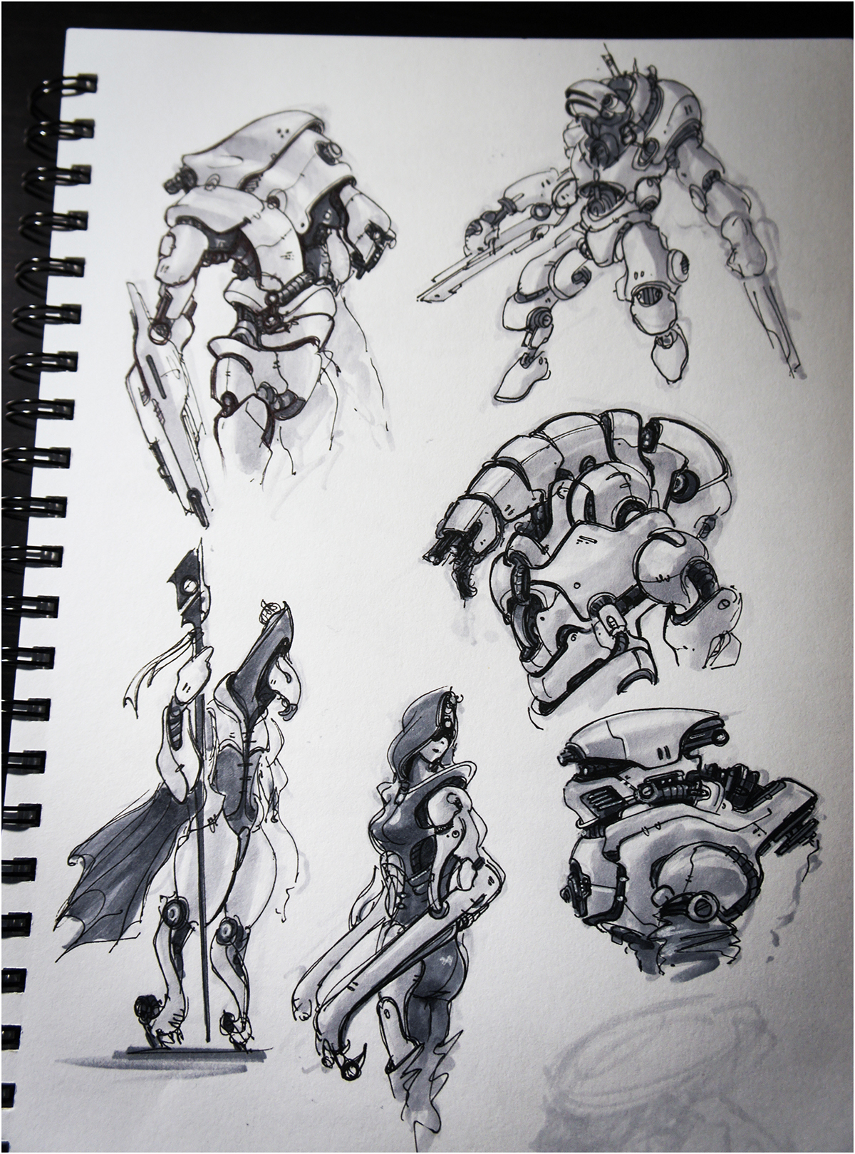 sketch Copic Marker Thumbs thumbnails concepts sci-fi robots Mechas spaceships vehicles characters sketchbook Oliver Hubertus  sketches