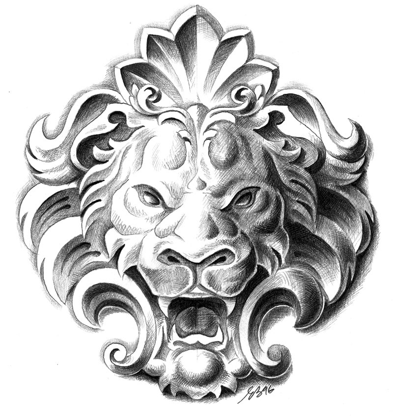 lion,mascaron,Renaissance,Рисунок.