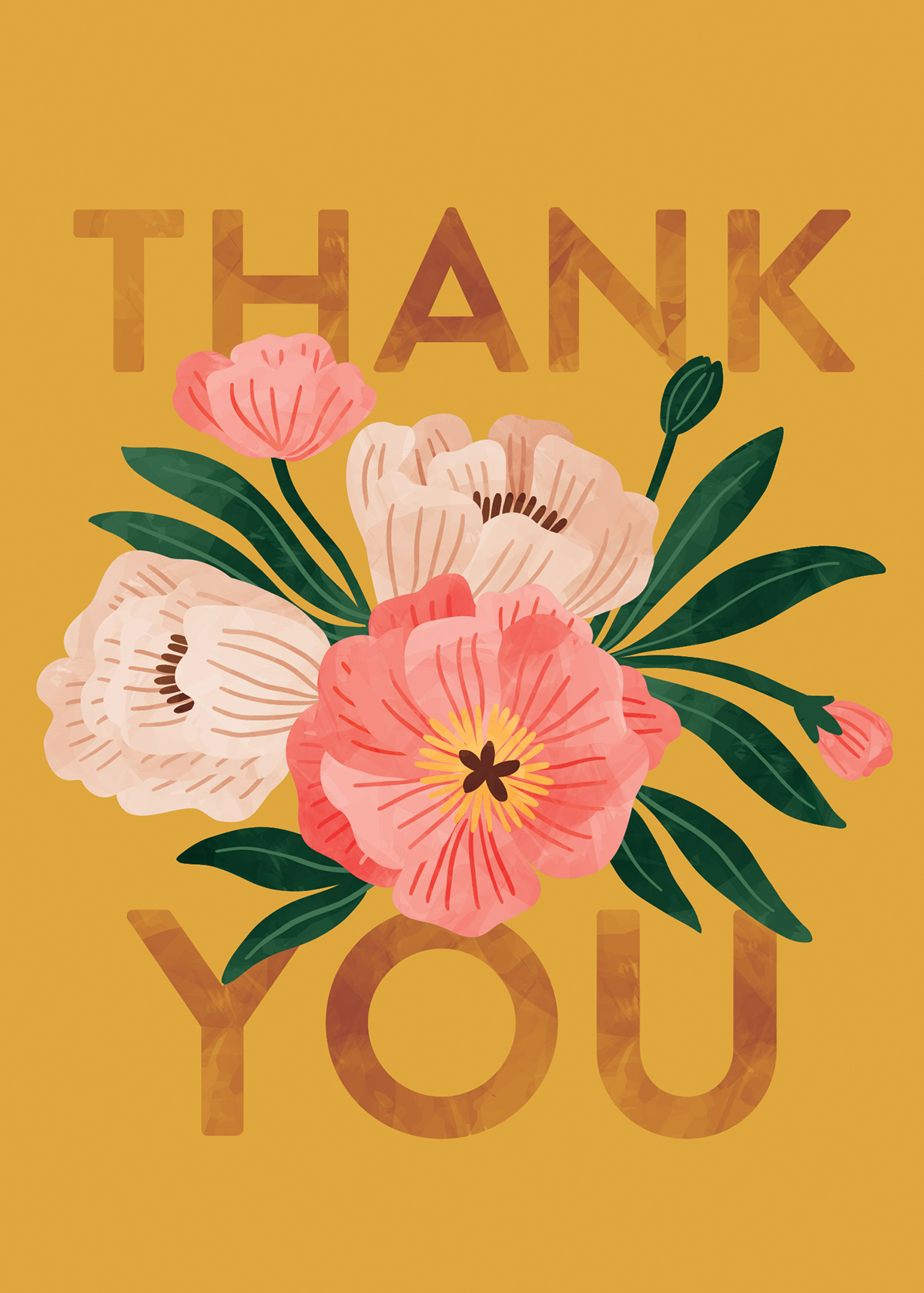 Thank you greeting card with watercolor florals.