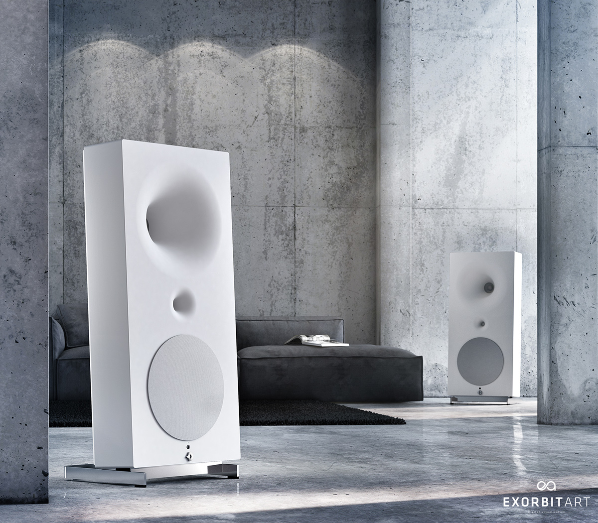 Avantgarde Acoustic cinema 4d vray Exorbitart stuttgart Zero1 speakers visualization