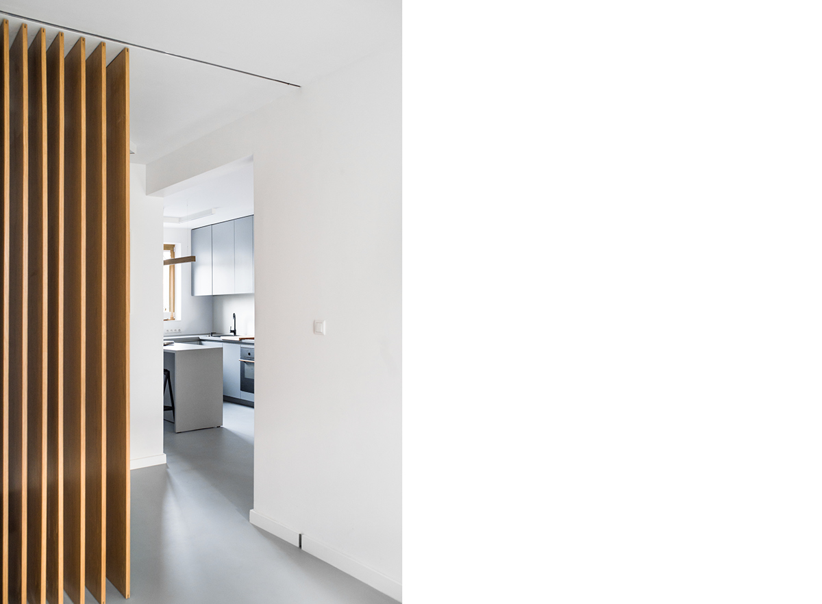Interior design flat apartment wood grey