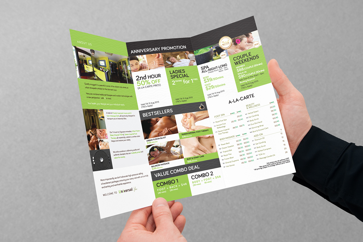 Spa massage singapore marketing   Collateral print menu flyer leaflet