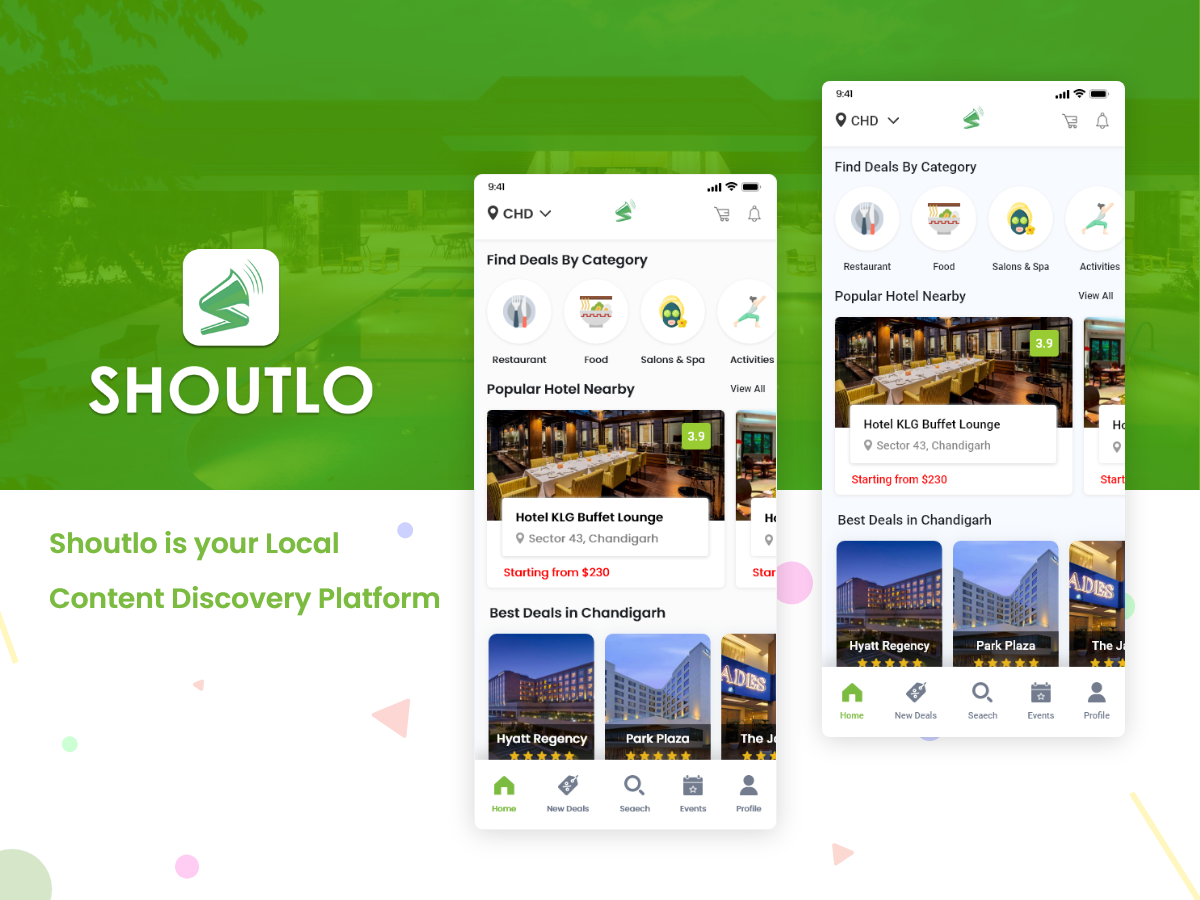 Shoutlo exploring Chandigarh app ui design best deals App food app Travel App events app design