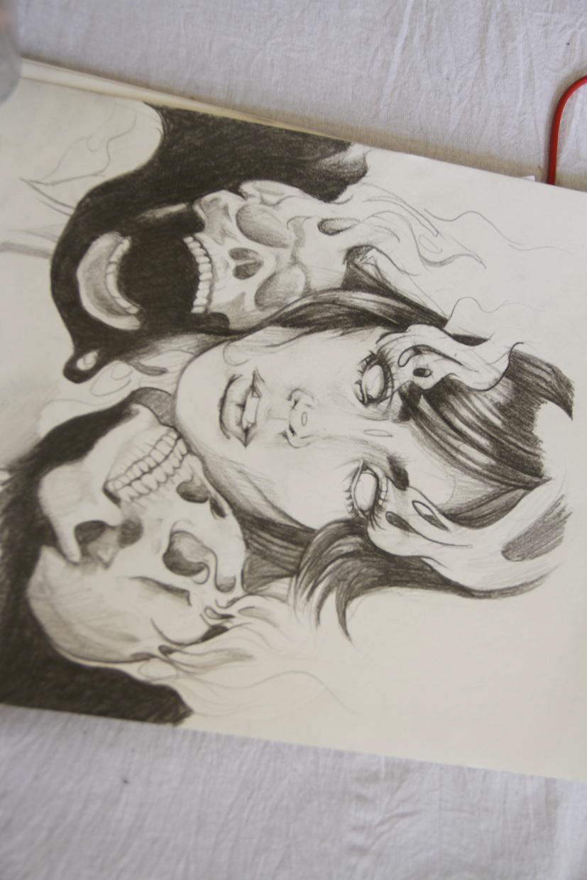 Succubus Demons skulls skeleton medieval girl mujer ilustracion lapiz digital photoshop papel