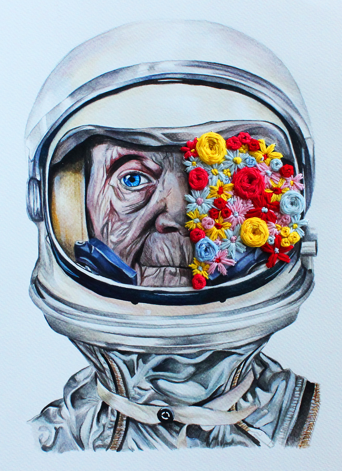 art painting   watercolour Space  astronaut