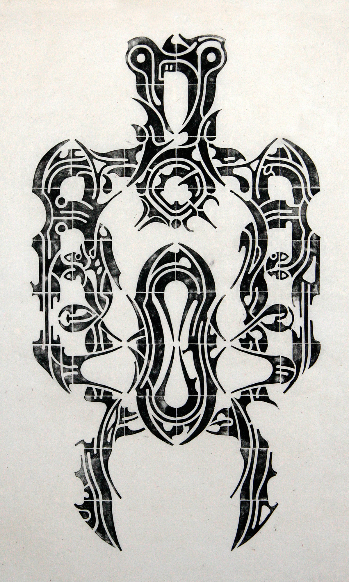 lino linocut woodcut print printmaking estampe paper japanese asian tribal primal tattoo primitive
