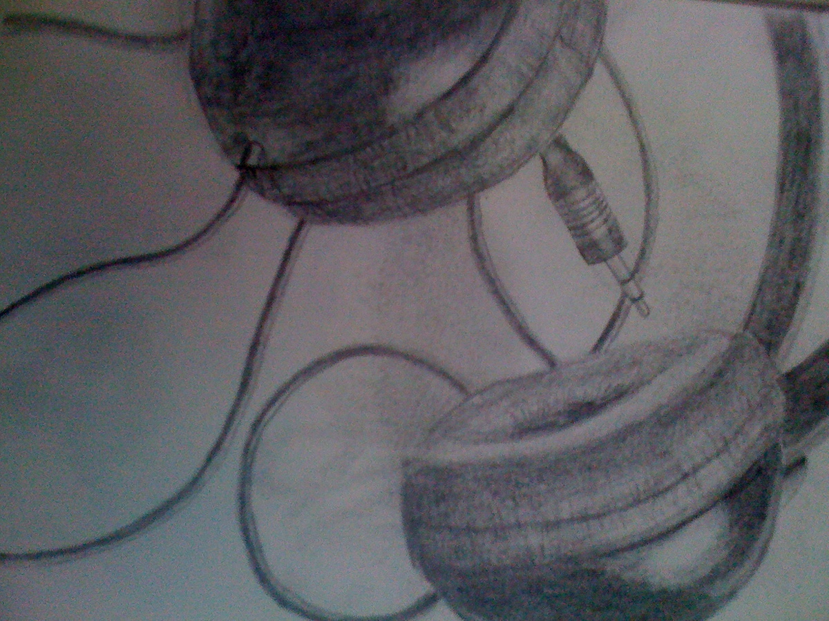 still life Zeichnung Drawing  still leben schere Porträt portrait kopfhörer headphones Messer