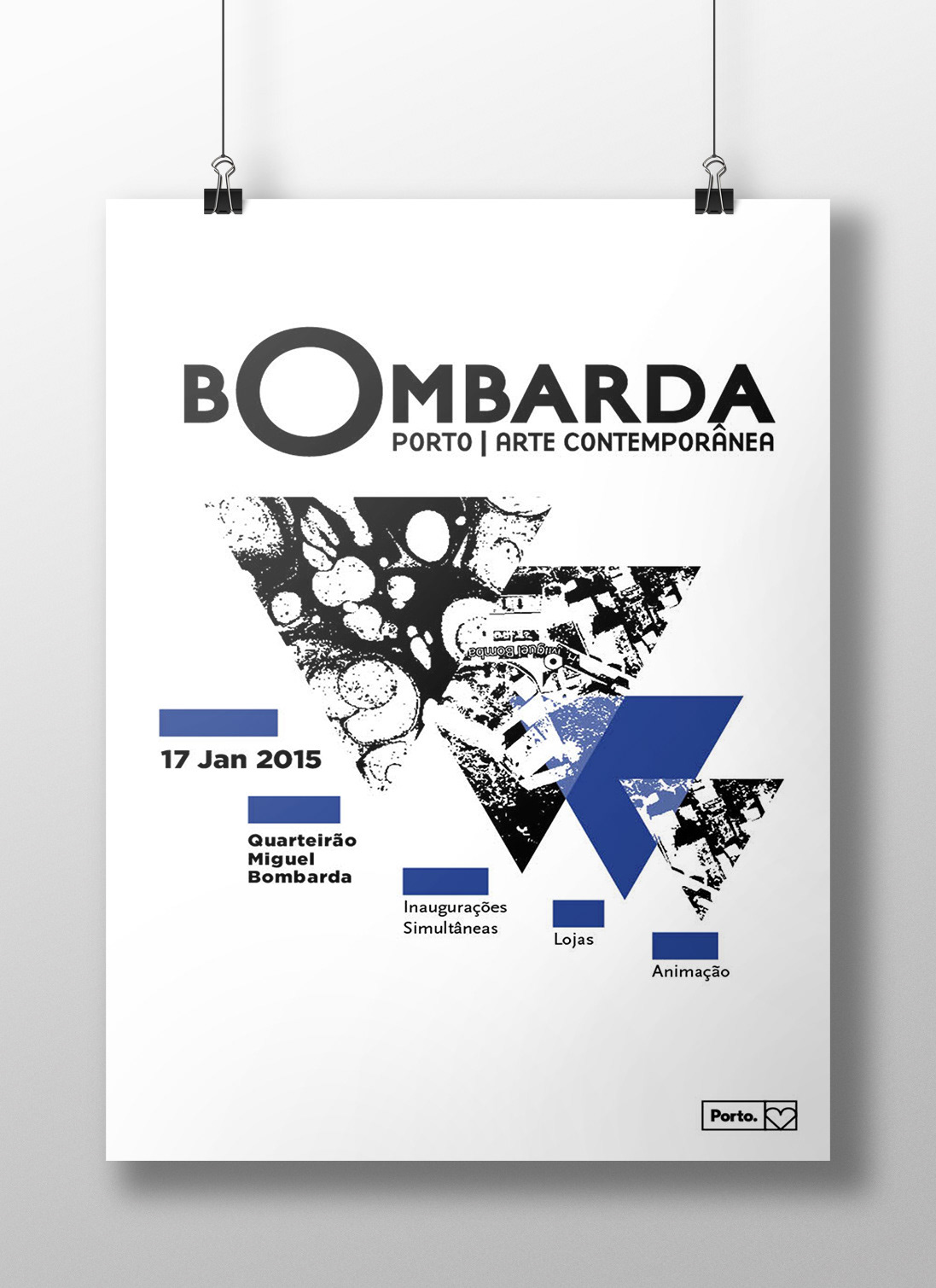 miguel bombarda bombarda Art Exhibitions poster art event art festival Triangles yellow blue green Map marker 
