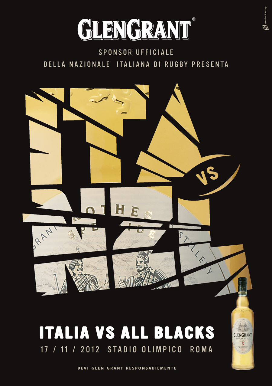 glen grant NZL New Zealand Rugby fir Italy all blacks bottle Whisky single malt scotch crash ball glass Campari