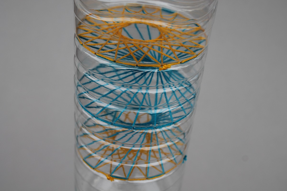 sculpture bottle thread hyperboloid Embroidery string Pet abstract mathematics recycling