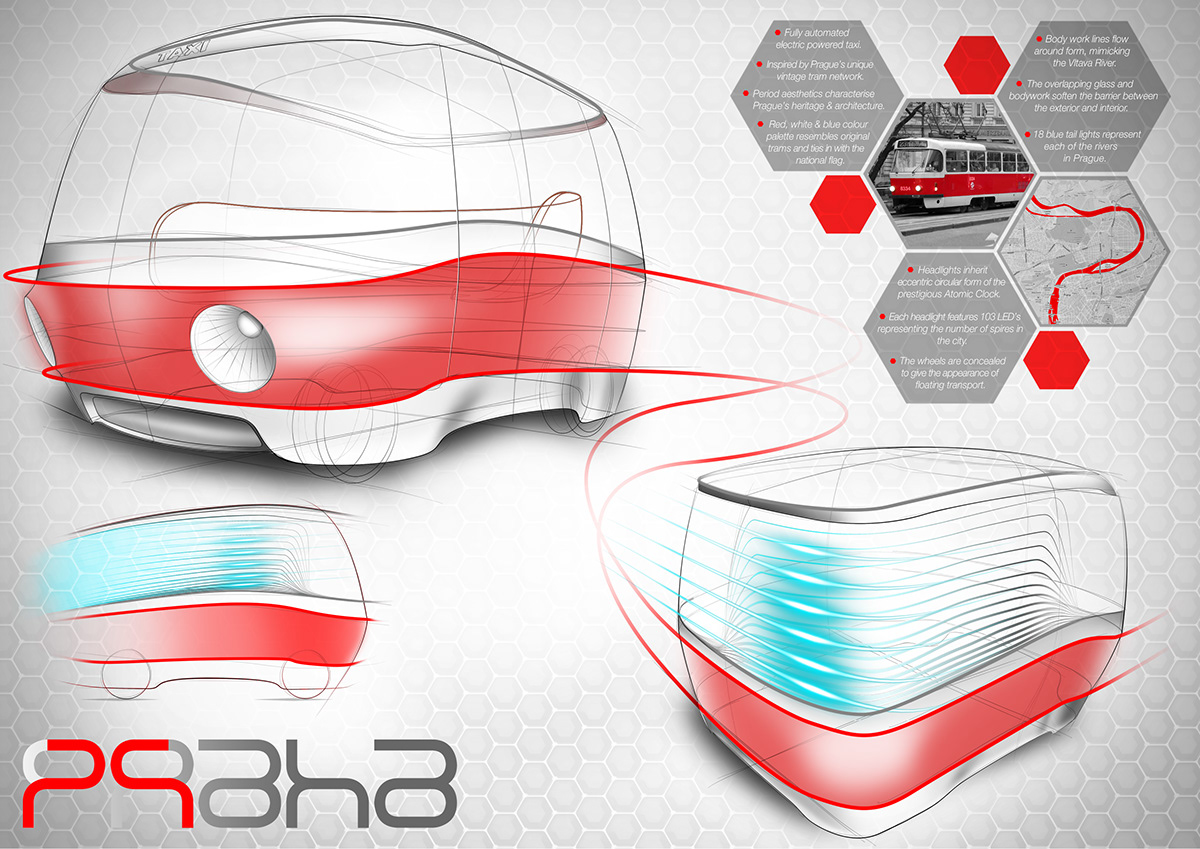 taxi concept blue sky Sketch Renders sketching prague Automotive Exterior Automotive interior