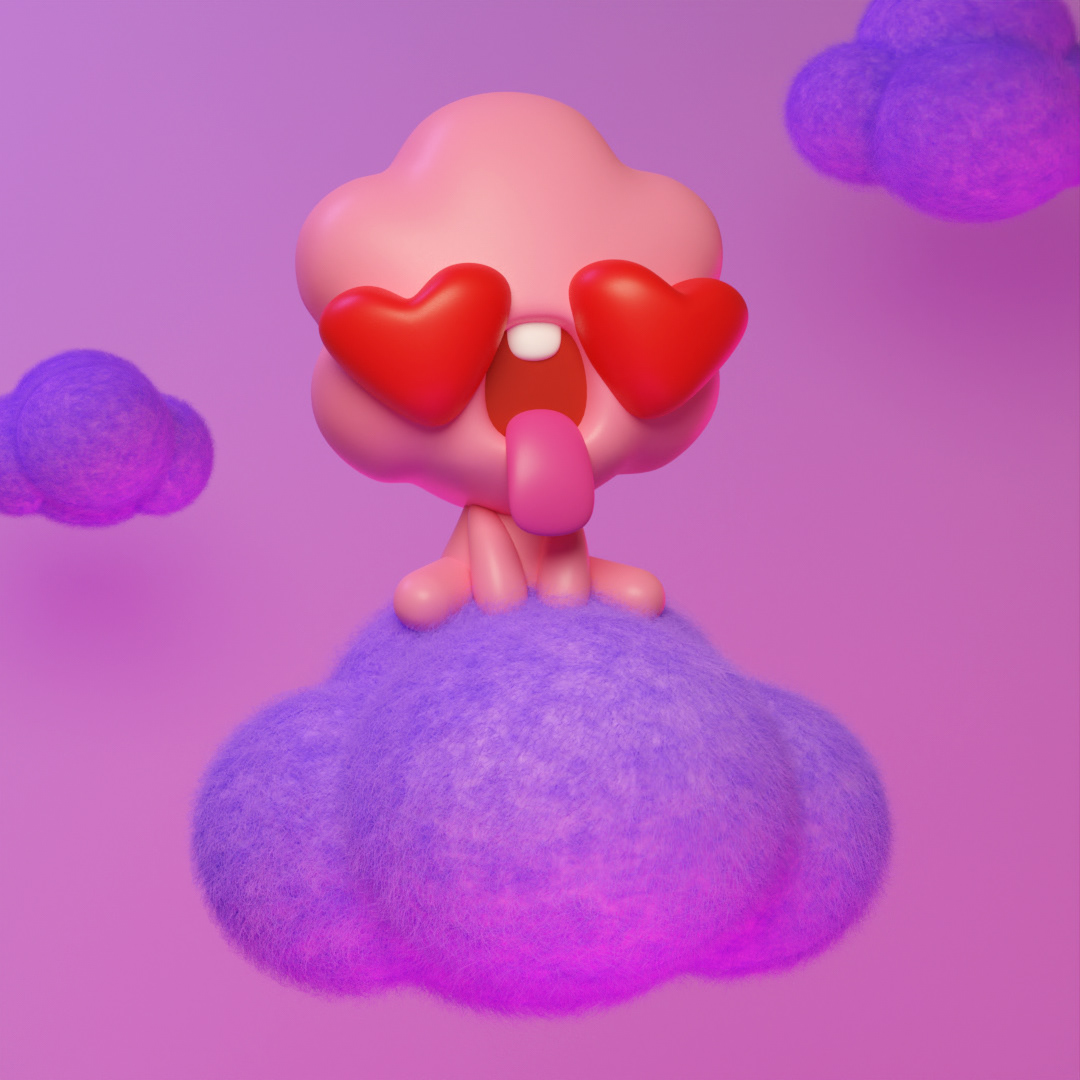 valentines day droolwool 3D illustration blender cute illustration Character design  digital illustration art toy toy art Pink Cloud