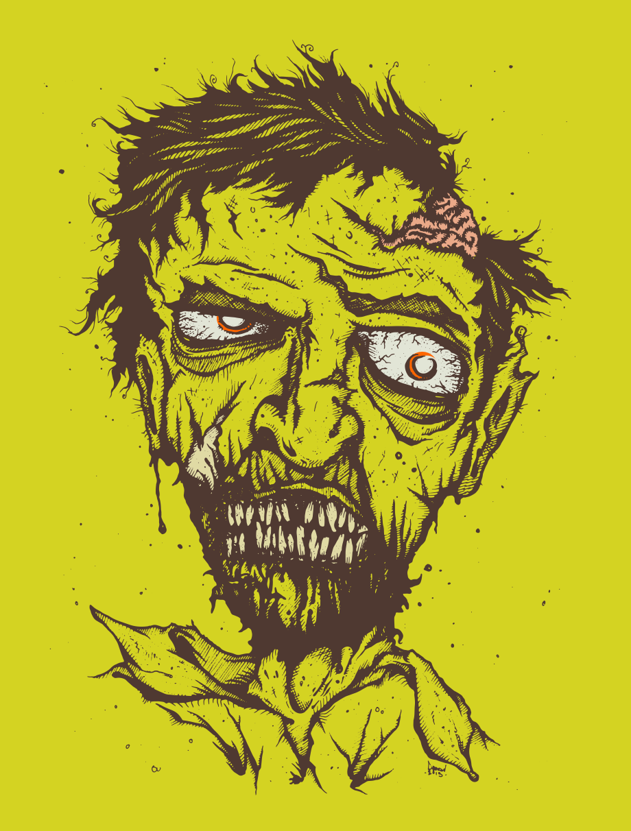 zombie art green Halloween creepy sketch brain goul Living Dead walker dead decay