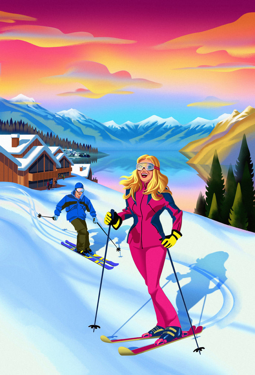 skier winter snow girl mountains
