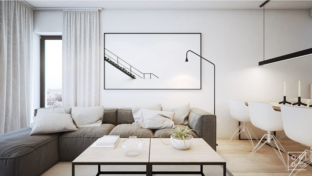 Interior design modern minimal White apartment cracow poland architecture