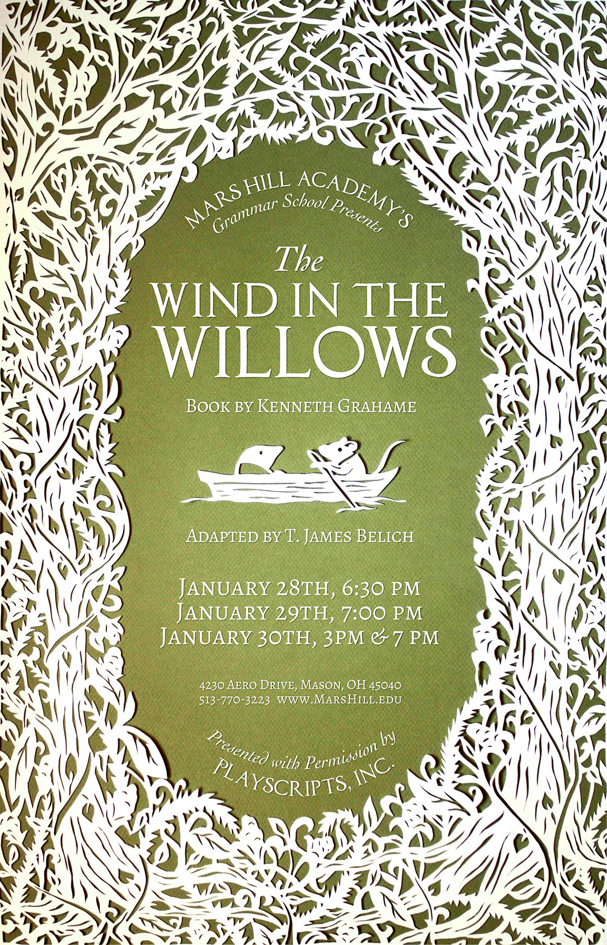 cut paper poster poster art Show show poster wind in the willows Theatre design print kenneth grahame  ratty and mole