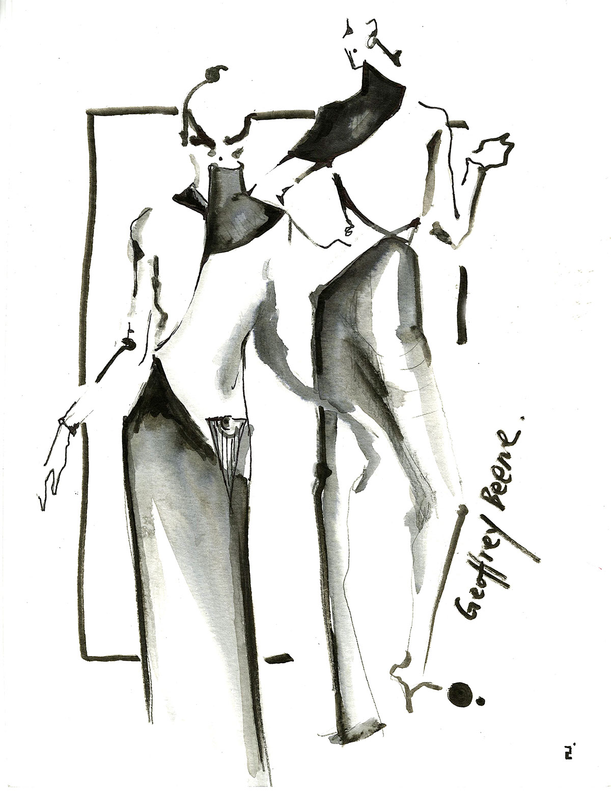 fashion design geoffrey beene SCAD finalist sketches Yoyo han women's cfda design Fun Pacman Competition ink black and white Silhouette