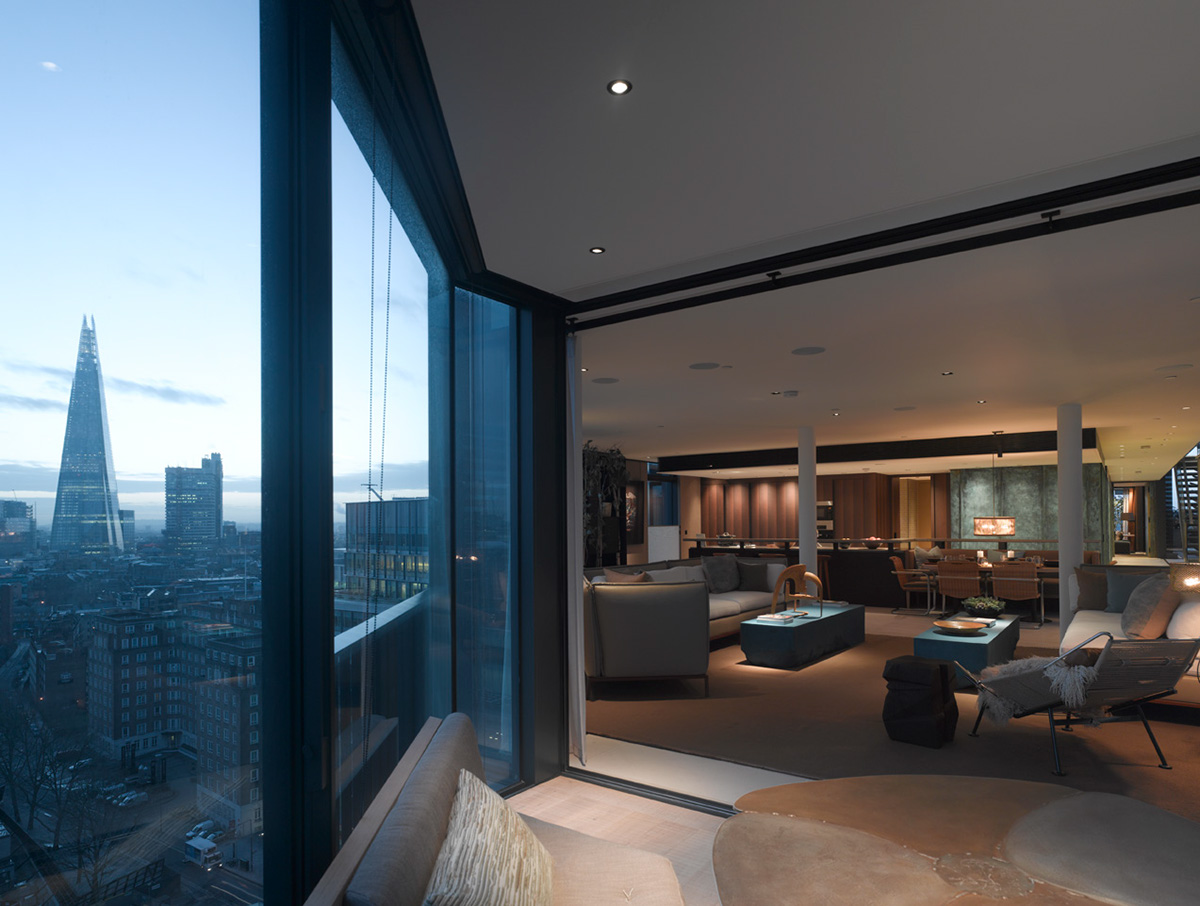 luxury penthouse London st paul's City living Neo London glass steel balconies apartment Richard Rogers Jonathan Reed interiors interior designer Rogers Stirk Harbour