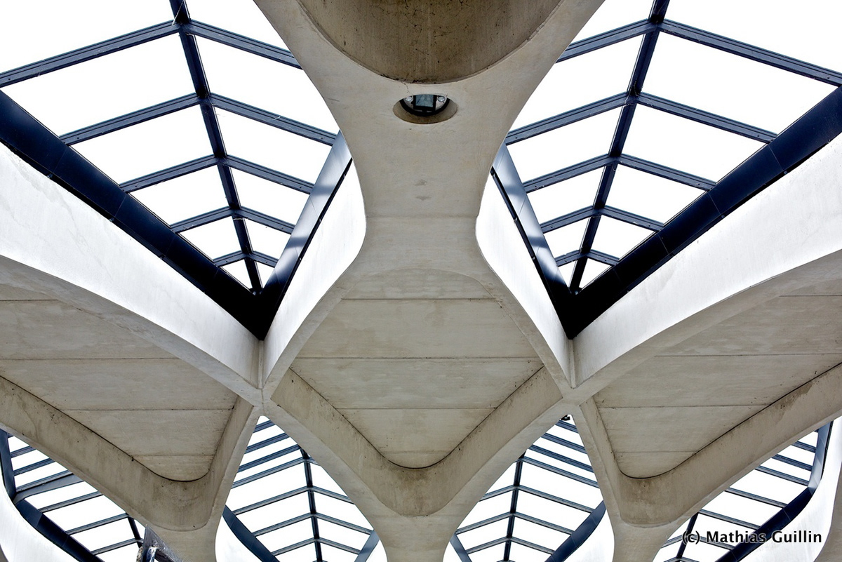 train station futuristic Symmetries building steel concrete SKY train europa france lyon graphic