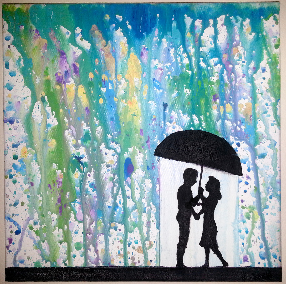 colorful acrylic paint canvas rain Umbrella sihouette Pinterest couple mulitcolor abstract surreal