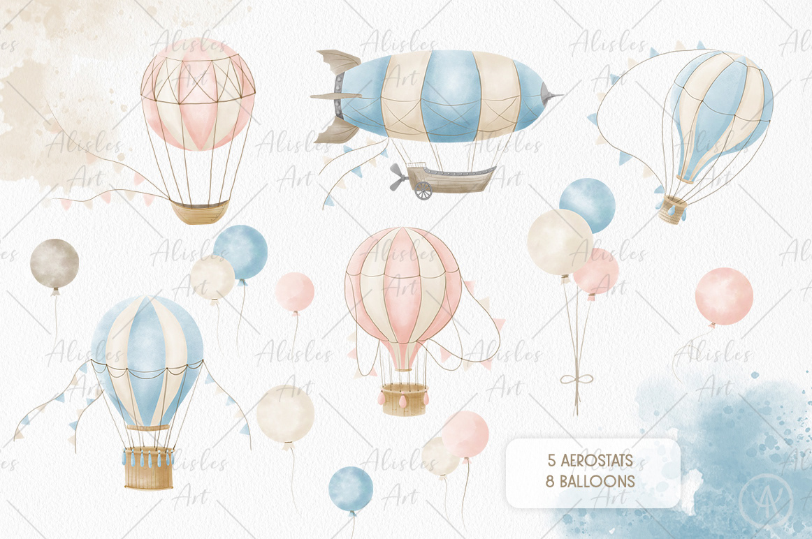 Baby Shower Birthday children fabric design hot air balloon party seamless pattern watercolor illustration watercolour