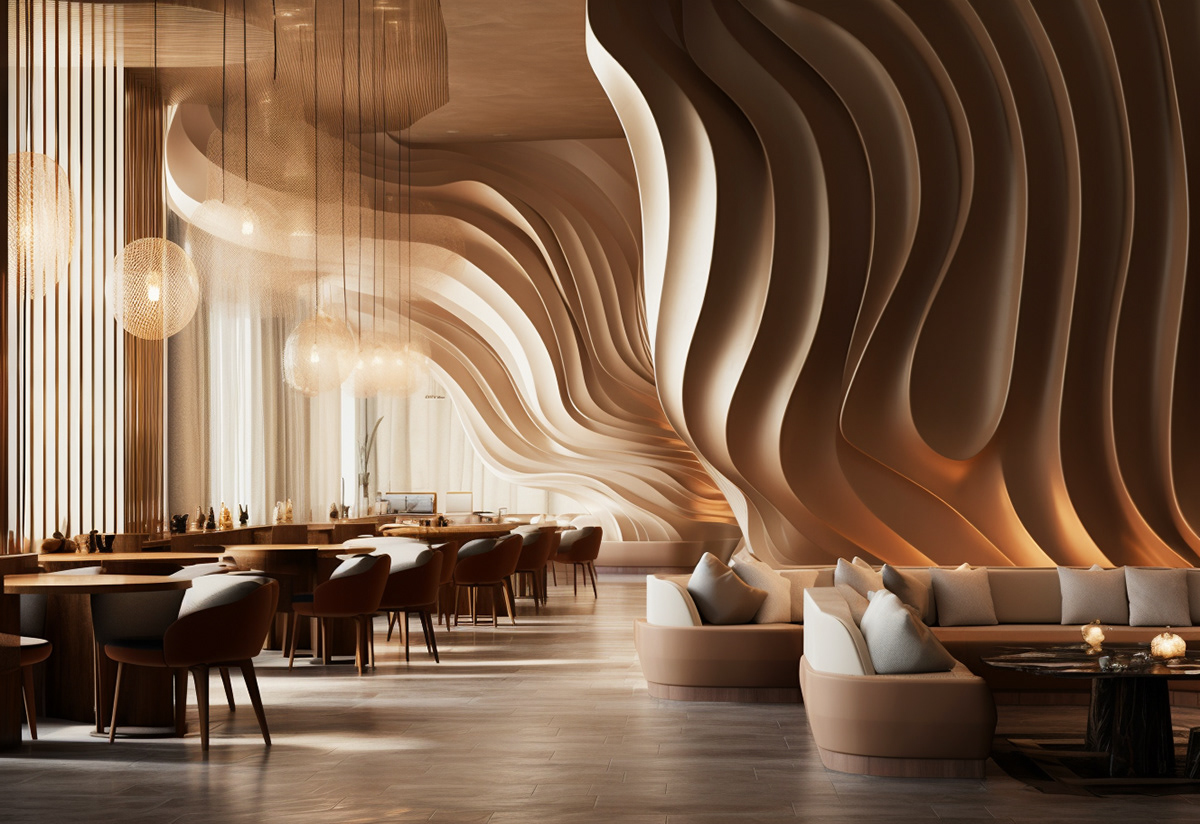interior design  modern restaurant design wood texture