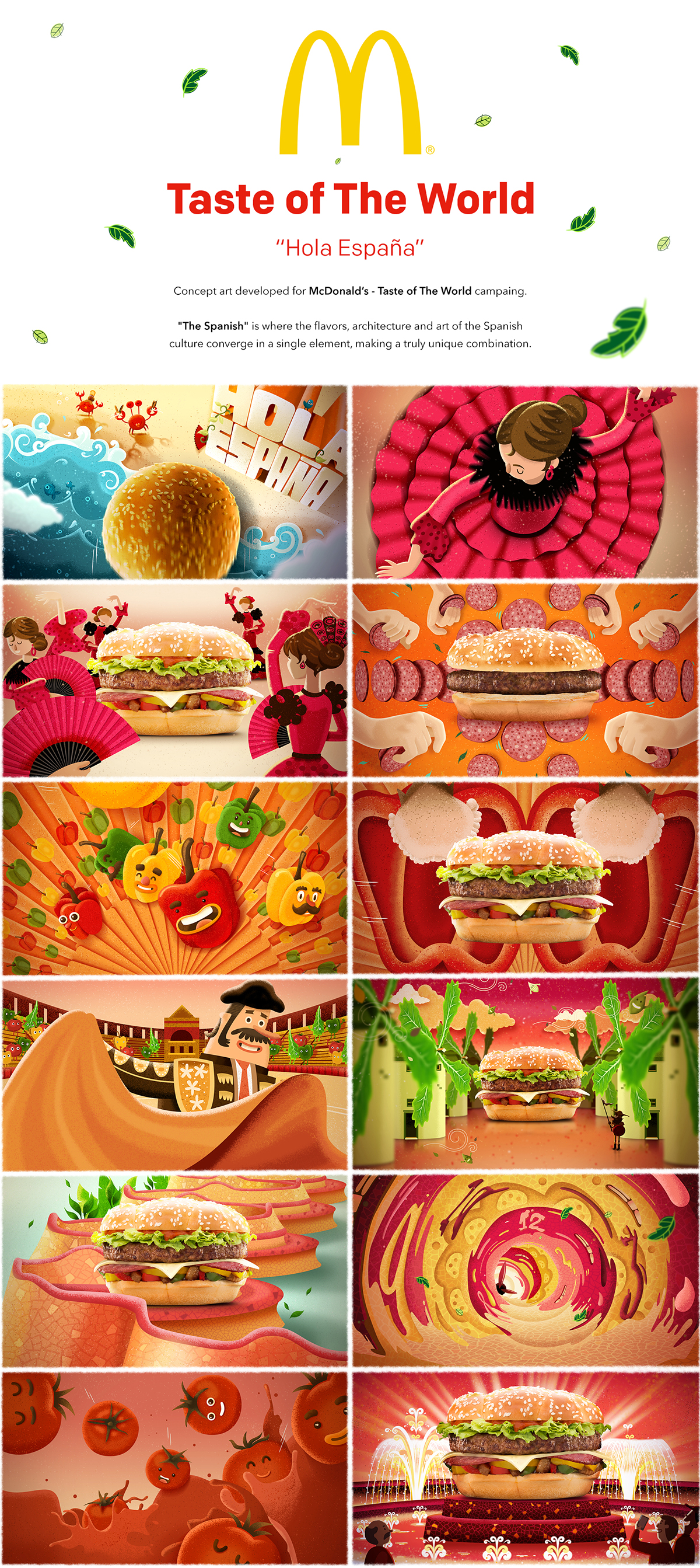 Adobe Portfolio mcdonald's MORKWORK tasteoftheworld Food  concept burger spain Flamenco ParkGuell Gaudi bullfighter