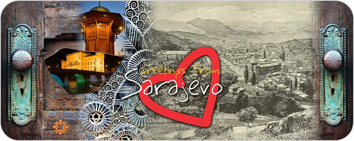 Mug  design graphic design  typography   Sarajevo postcard Retro promotional material