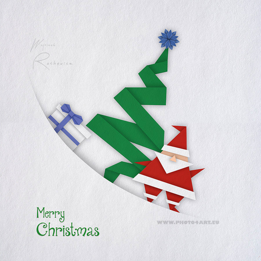 Christmas Tree  origami  merry Holiday paper happy xmas kid Santa Claus