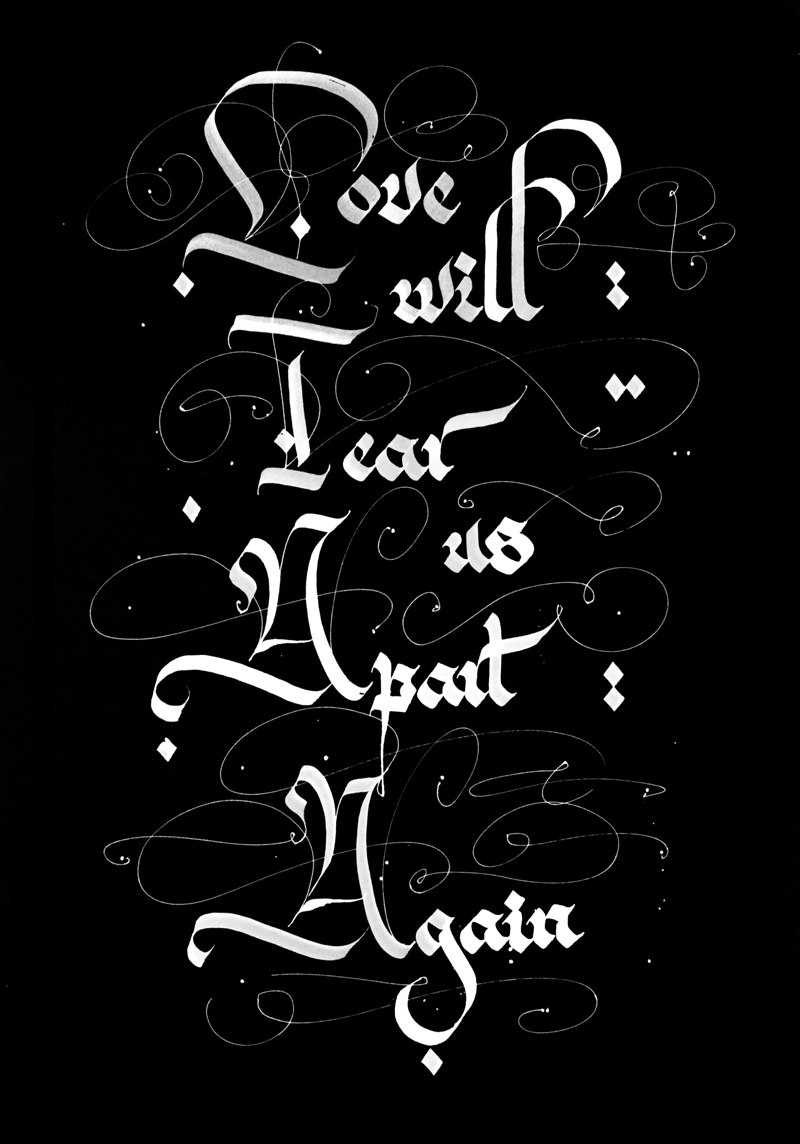 lettering parallel pen calligraphic rulling pen black and wight Script hand-crafted