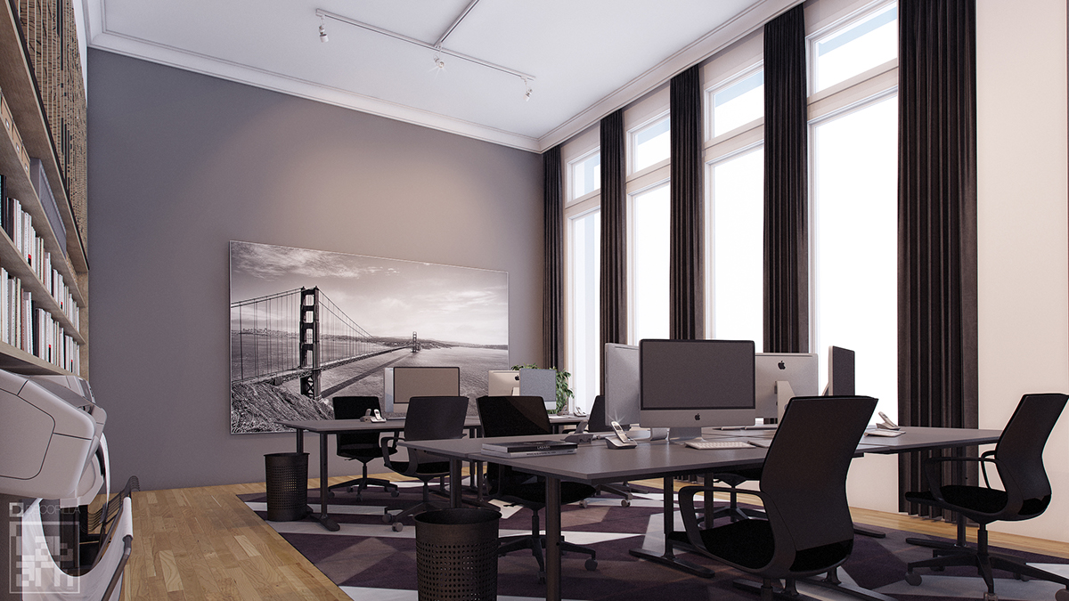 contemporary Interior design business Office 3D art rendering