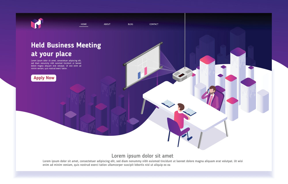 background business meeting creative homepage ILLUSTRATION  Isometric landing page sales funnel Webdesign
