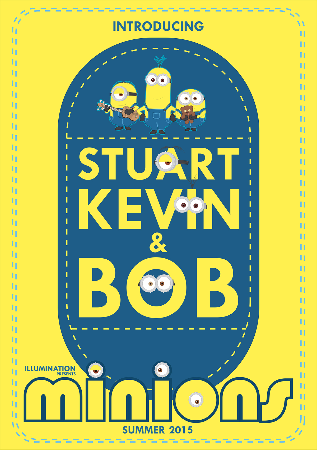 minions poster summer 2015year movie kevin Bob king Stuart new yellow blue funny happy illumination