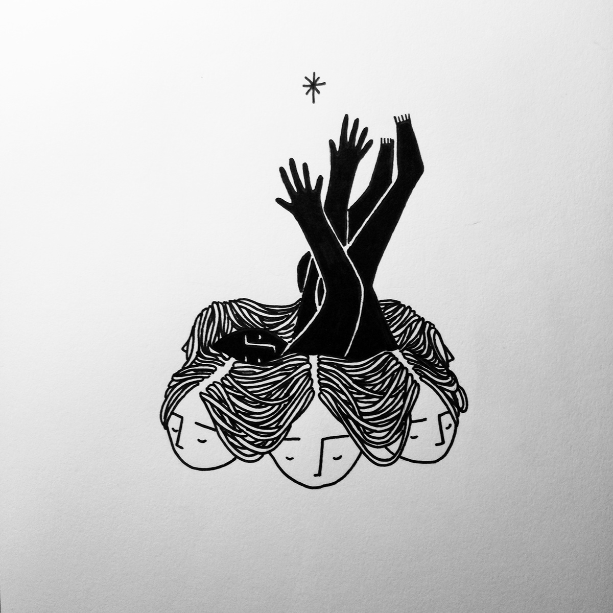 black and white Drawing  women struggle black lines mental health girl ILLUSTRATION 