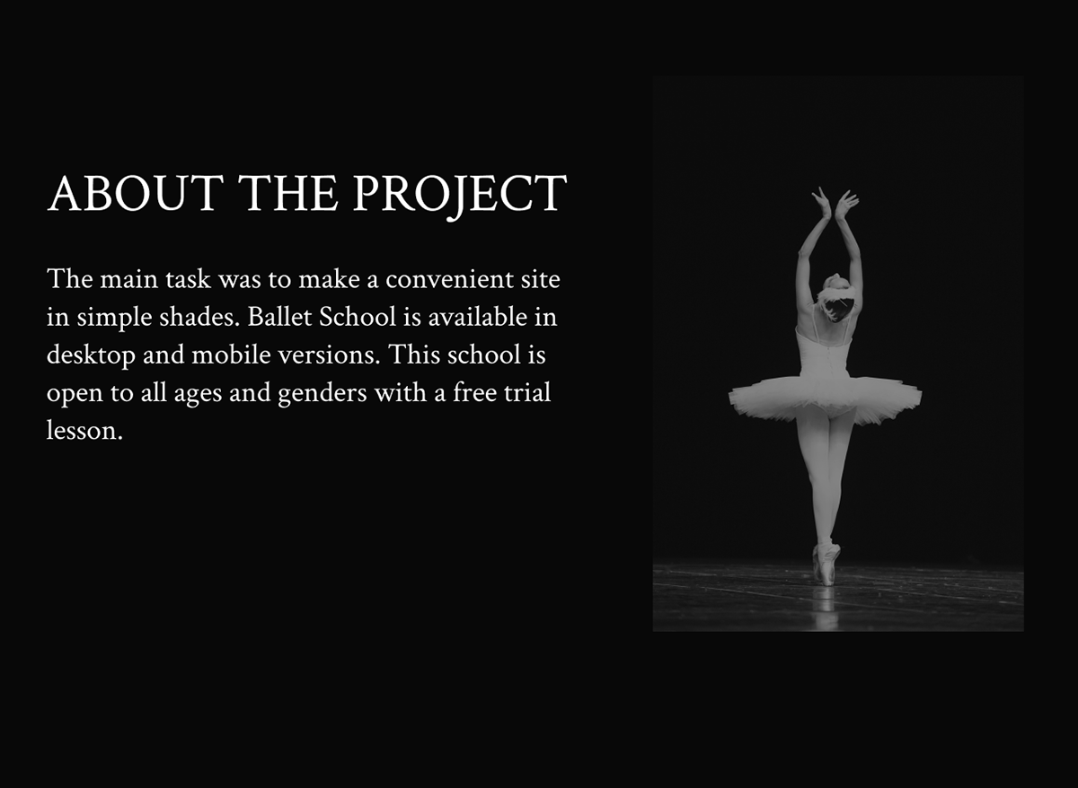 DANCE   design first project UI/UX landing page Web Design  Website mobile design ballet ballerina