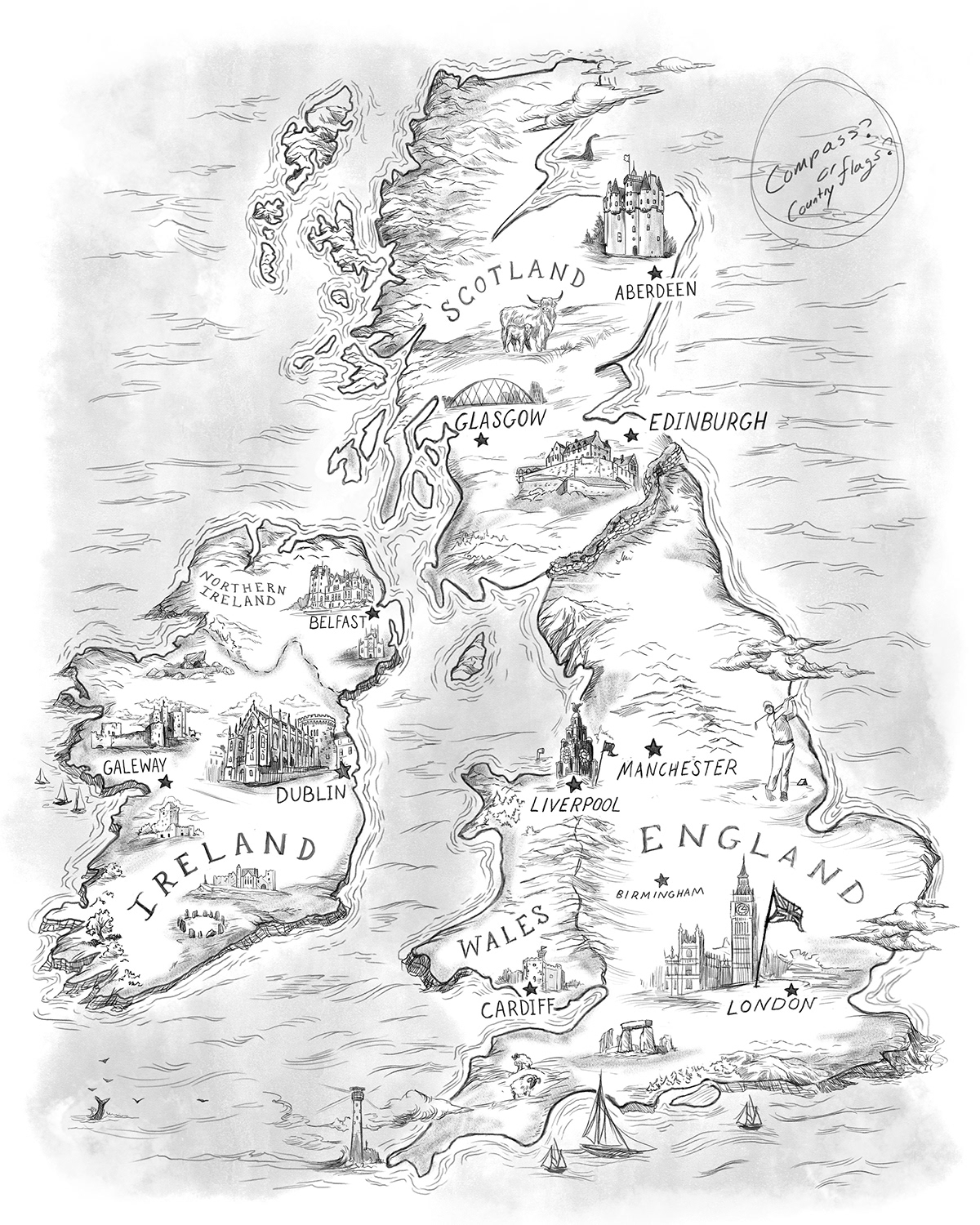 derik hobbs editorial england golf magazine illustrated map SCAD sketch Travel UK vintage