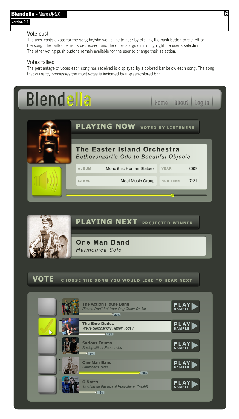 voting Radio song green Website user interface