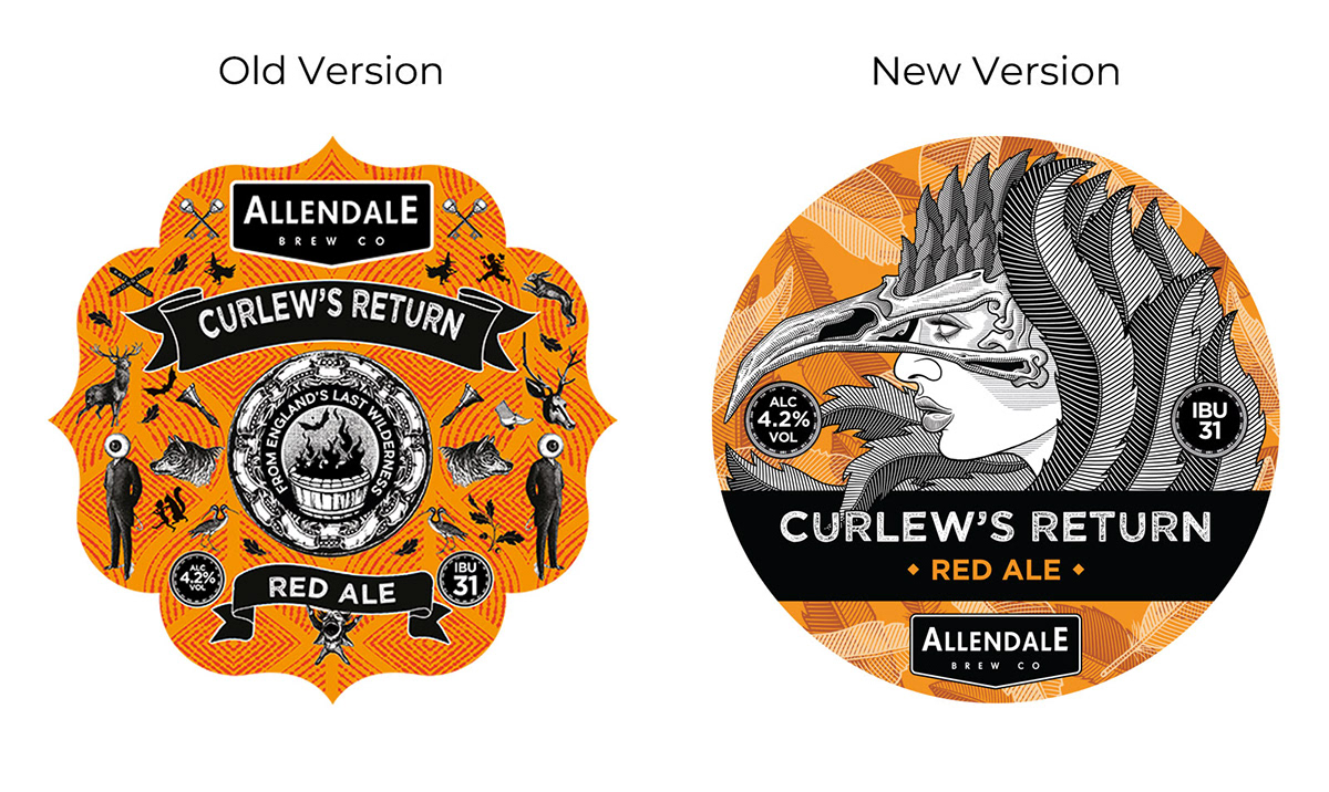 Curlew's Return pump clip redesign showing old and new keg badge design