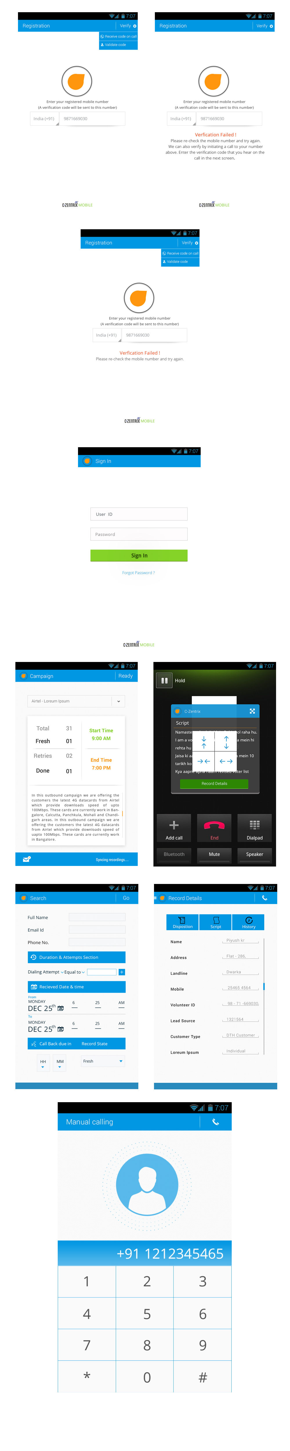 Andpoid apps corperate bpo customer support user interface application