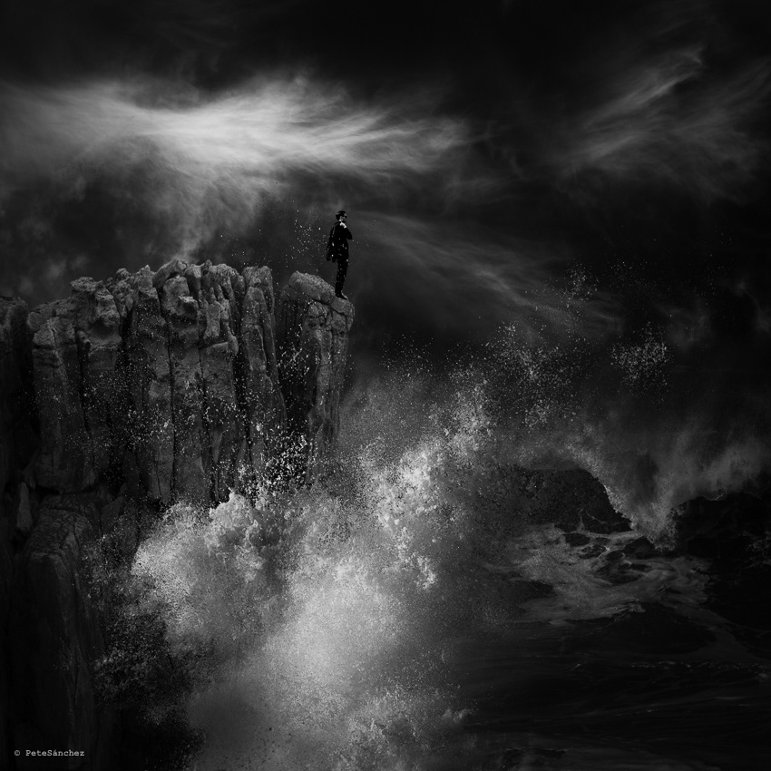 photoshop photomanipulation blackandwhite dreamscape square cliff Coast waves