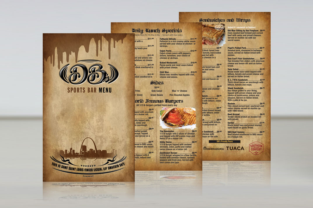 menu design DB's Sports Bar DB's food design creative menu man cave