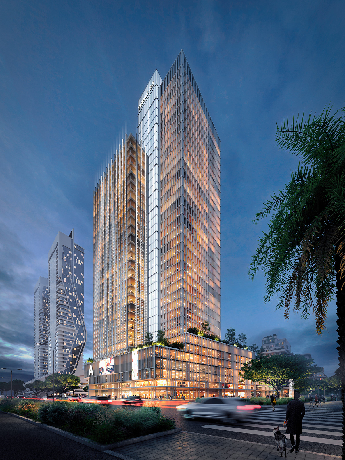 architecture CGI design dramatic DUSK Office rendering residential Retail visualization