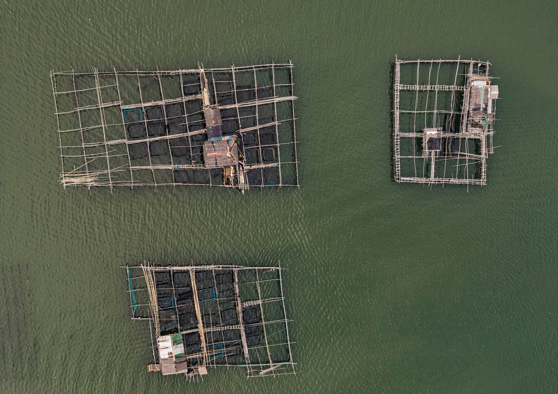 Aerial aquaculture Fishfarms Manila philippines sea water